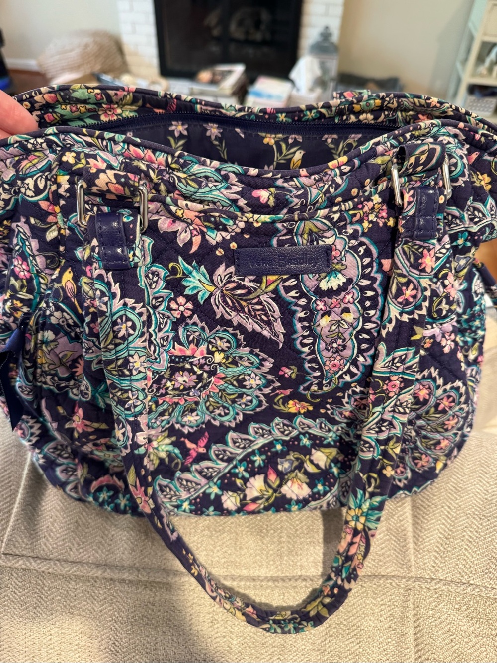 Vera Bradley Navy Paisley Quilted Tote with Turquoise & Purple Accents - Picture 9 of 9